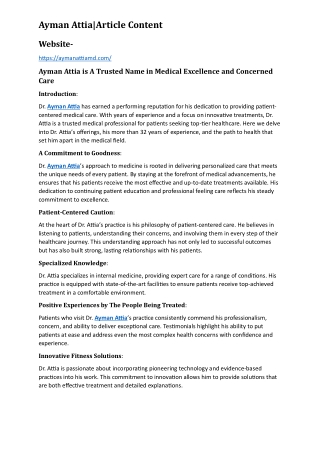 Ayman Attia is A Trusted Name in Medical Excellence and Concerned  Care