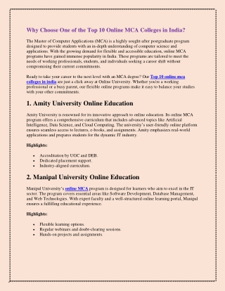 Why Choose One of the Top 10 Online MCA Colleges in India