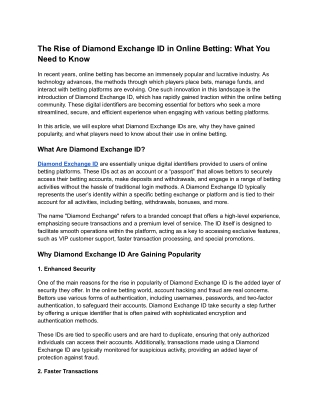 The Rise of Diamond Exchange IDs in Online Betting_ What You Need to Know