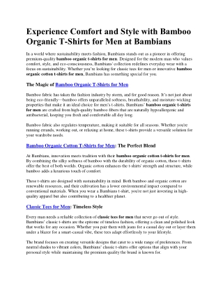 Experience Comfort and Style with Bamboo Organic T