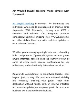 Air Waybill (AWB) Tracking Made Simple with Zipaworld
