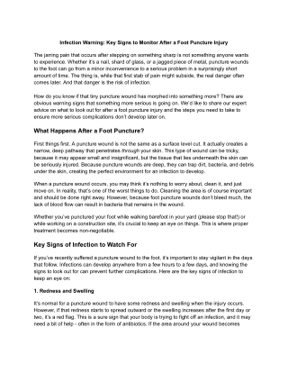 Infection Warning_ Key Signs to Monitor After a Foot Puncture Injury