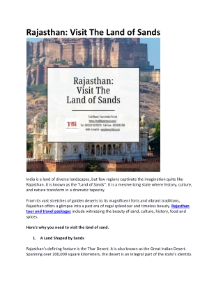 Rajasthan Visit The Land of Sands