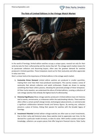 The Role of Limited Editions in the Vintage Watch Market | Peter Suchy Jewelers