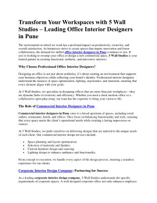 Transform Your Workspaces with 5 Wall Studios