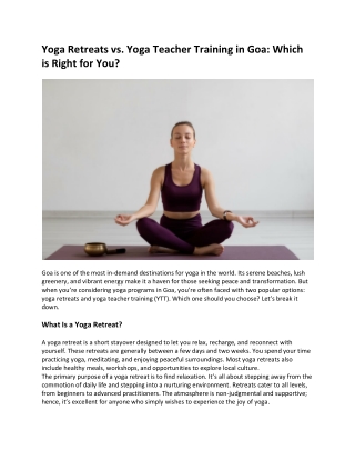 Yoga Retreats vs. Yoga Teacher Training in Goa: Which is Right for You?