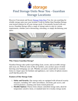 Find Storage Units Near You - Guardian Storage Locations