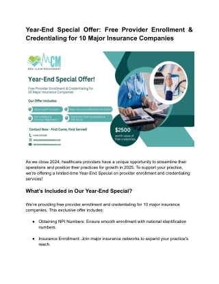 Year-End Special Offer: Free Provider Enrollment & Credentialing for 10 Major In