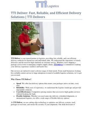TTI Deliver: Fast, Reliable, and Efficient Delivery Solutions | TTI Delivers