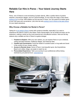 Reliable Car Hire in Paros – Your Island Journey Starts Here