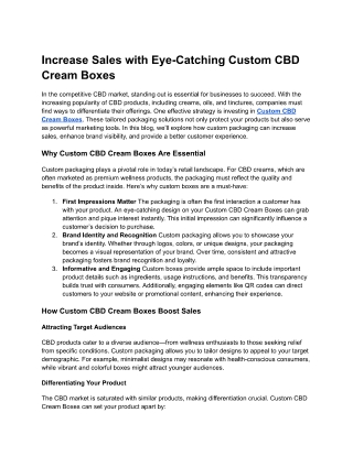 Increase Sales with Eye-Catching Custom CBD Cream Boxes