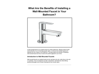 What Are the Benefits of Installing a Wall-Mounted Faucet in Your Bathroom
