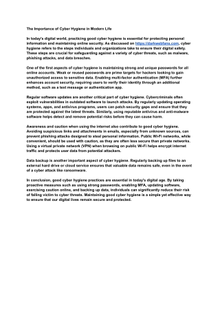 The Importance of Cyber Hygiene in Modern Life