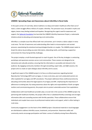 UMMID: Spreading Hope and Awareness about Infertility in Rural India