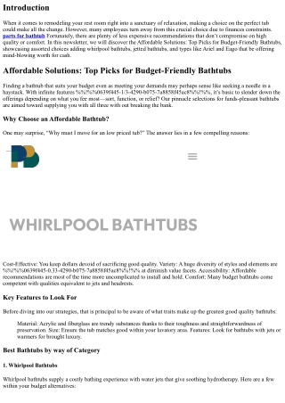 Affordable Solutions: Top Picks for Budget-Friendly Bathtubs