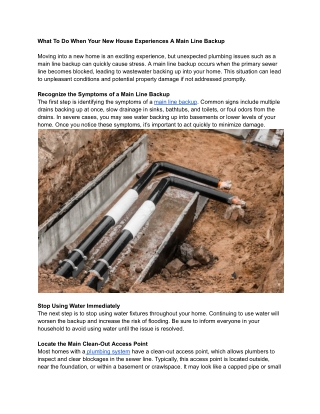 What To Do When Your New House Experiences A Main Line Backup