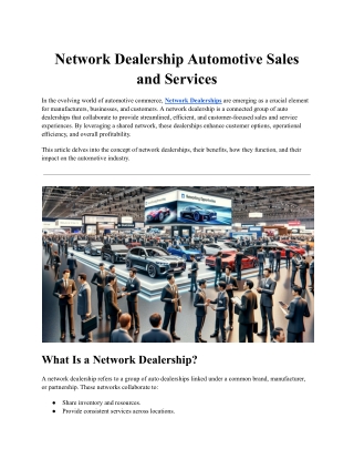 Network Dealership Automotive Sales and Services
