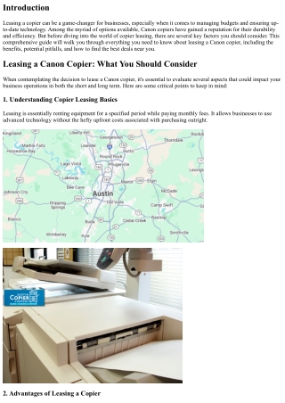 Leasing a Canon Copier: What You Should Consider