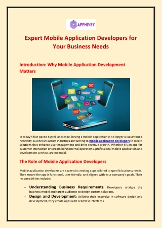 Expert Mobile Application Developers for Your Business Needs