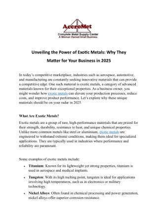 Unveiling the Power of Exotic Metals  Why They Matter for Your Business in 2025