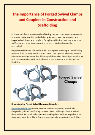 Importance of Forged Swivel Clamps and Couplers