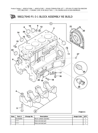 JCB 926-2T2 Forklift Parts Catalogue Manual Instant Download (SN 00823756-00825399)