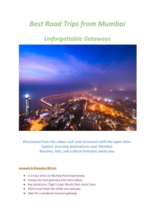 Best Road Trips from Mumbai: Discover Scenic Getaways