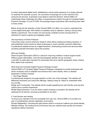 Transform Your Business with Techsol DMS LLP Complete Digital Presence Package