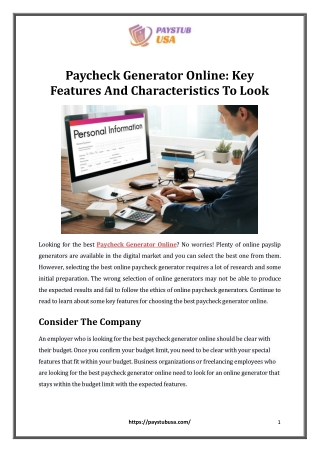 Paycheck Generator Online Key Features And Characteristics To Look