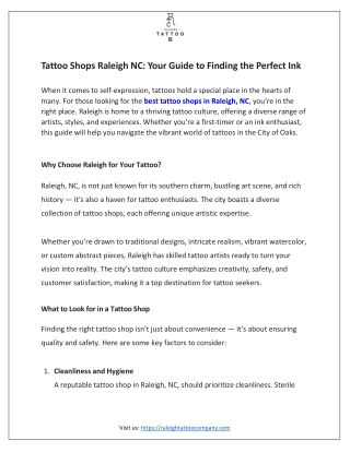 Tattoo Shops Raleigh NC  Your Guide to Finding the Perfect Ink