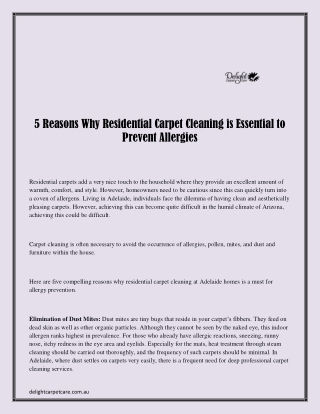 5 Reasons Why Residential Carpet Cleaning is Essential to Prevent Allergies