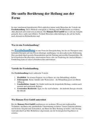 Die sanfte Berührung der Heilung aus der Ferne