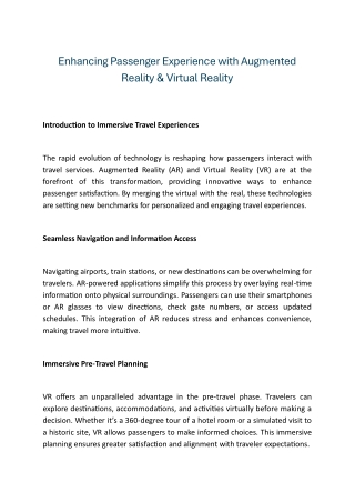 Enhancing Passenger Experience with Augmented Reality & Virtual Reality