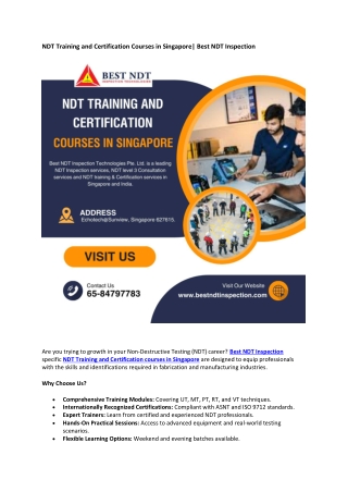 NDT Training and Certification Courses in Singapore| Best NDT Inspection