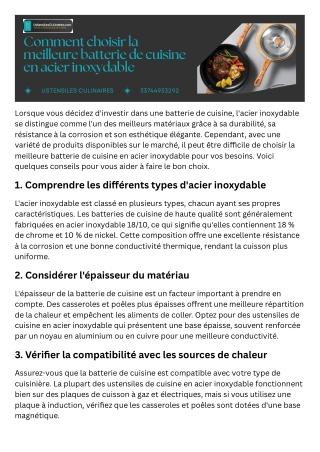 Comment choisir la meilleure batterie de cuisine en acier inoxydable
