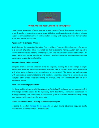 What Are the Best Canada Fly in Outposts