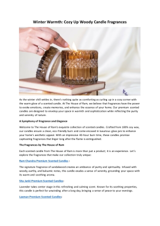 Winter Warmth Cozy Up Woody Candle Fragrances