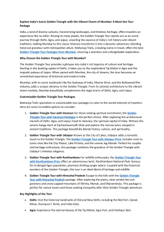 Explore India’s Iconic Golden Triangle with the Vibrant Charm of Mumbai: A Must-