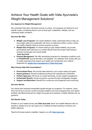 Achieve Your Health Goals with iVate Ayurveda's Weight Management Solutions