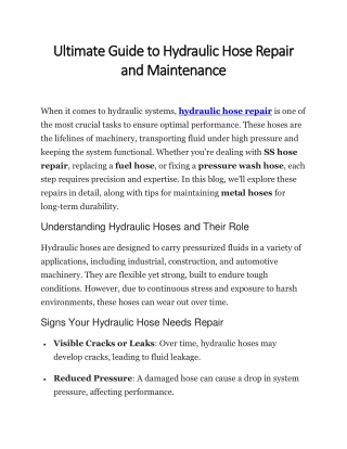 Ultimate Guide to Hydraulic Hose Repair and Maintenance