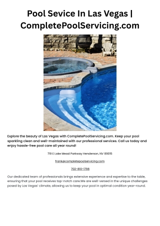 Pool Service In Las Vegas | CompletePoolServicing.com