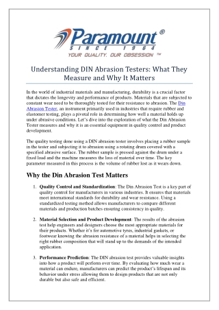Understanding DIN Abrasion Testers What They Measure and Why It Matters