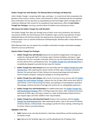 Golden Triangle Tour with Mumbai: The Ultimate Blend of Heritage and Modernity