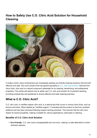 How to Safely Use C.O. Citric Acid Solution for Household Cleaning
