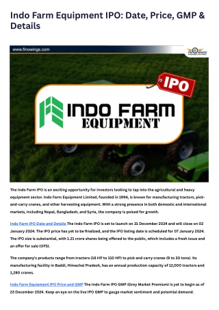 Indo Farm Equipment IPO Date, Price, GMP & Details (2)