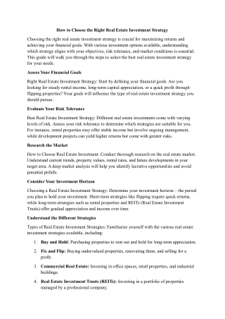 How to Choose the Right Real Estate Investment Strategy