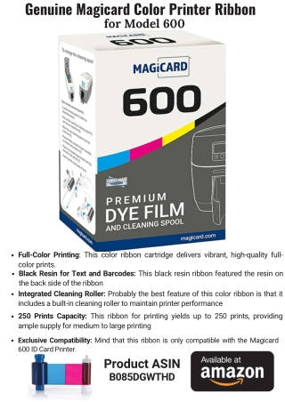Magicard Color Printer Ribbon for Model 600: Dual-Sided ID Printing
