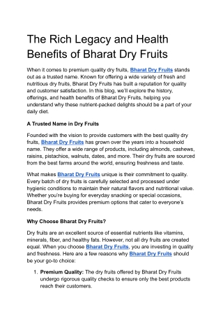 The Rich Legacy and Health Benefits of Bharat Dry Fruits
