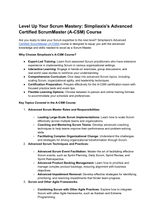 A-CSM certification training - Simpliaxis