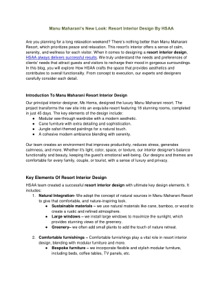 Manu Maharani’s New Look Resort Interior Design By HSAA